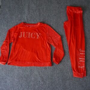 Juicy‎ Couture Velour Tracksuit Set Womens Medium Red Rhinestone Sleepwear